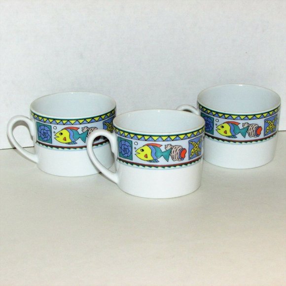 3 Studio Nova Beach Party Coffee Cups Y0289 Fish Cottage Decor Replacement China - Picture 11 of 13